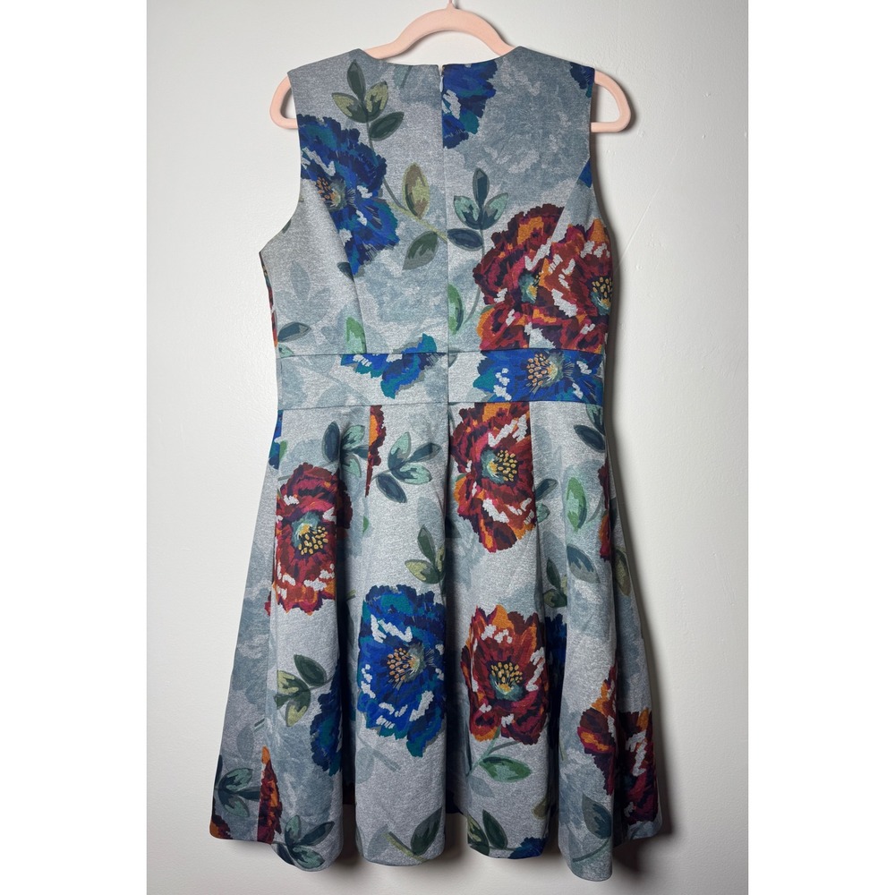 Calvin Klein Womens Floral Fit and Flare Scuba Summer Dress Grey Blue Red 12 - Picture 3 of 7